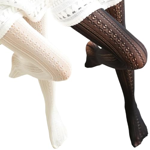 2 Paar Trachtensocken Damen Weiß/Schwarz, Kniestrümpfe Dirndlstrümpfe Overknee Strümpfe Oberschenkelhohe Dirndl Socken Bierfest, Bayerische Trachtenstrümpfe Tanzstrumpfhose mit Zopfmuster von Snyvpra