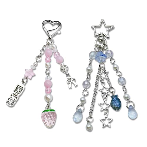 Snyvpra Keychain, Y2k Ästhetische Accessoires Für Mädchen Und Frauen, 2er Set Mit Blauen Perlen, Stylischer Schlüsselanhänger Für Taschen Und Geldbörsen, Taschenanhänger Anhänger Y2k Accessoires von Snyvpra