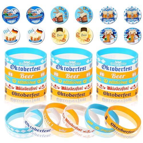 Snyvpra Oktoberfest Deko, 24 Silikonarmbänder Und 12 Anstecknadeln Für Oktoberfest Party, Oktoberfest Accessoires Mit Traditionellen Motiven von Snyvpra