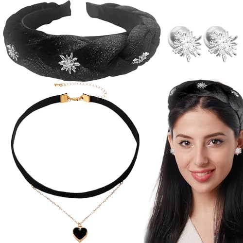 3 Stück Haarreif Oktoberfest set, Schwarze Choker Halskette, Samt Haarschmuck und Edelweiß Ohrringe, Trachtenschmuck Set Bayerisch, für Damen Bierfest Trachten Haarreif Dirndl Accessoires﻿ von Snyvpra