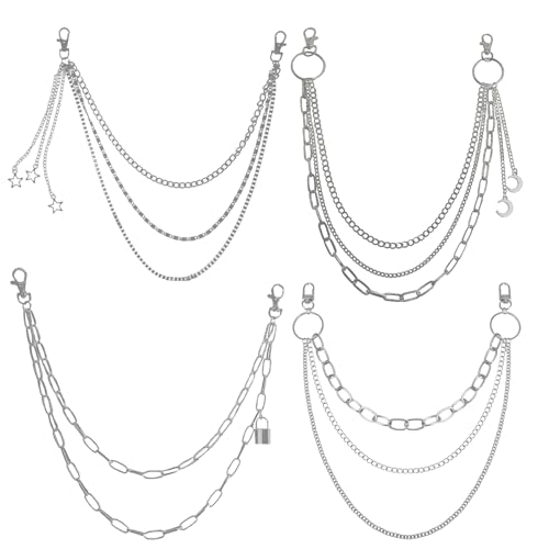4 Stück Hosenkette, Jeanskette Hosen Kette Punk Hip Hop Hosenkette Set, Hosenkette Herren, Hosenkette Damen(37-47cm /14.57-18.5inch) Gürtel Kette Hosenkette Für Damen Männer von Snyvpra