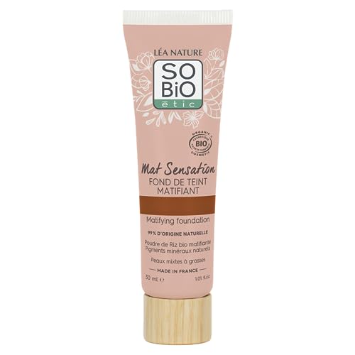 LÉA NATURE SO Bio étic | Bio-zertifizierte mattierende Foundation – Mat Sensation | Haselnuss | einheitlich & mattiert den Teint | Mattierendes & mattierendes Bio-Reispulver | Vegan | Made in France | von So'Bio Étic