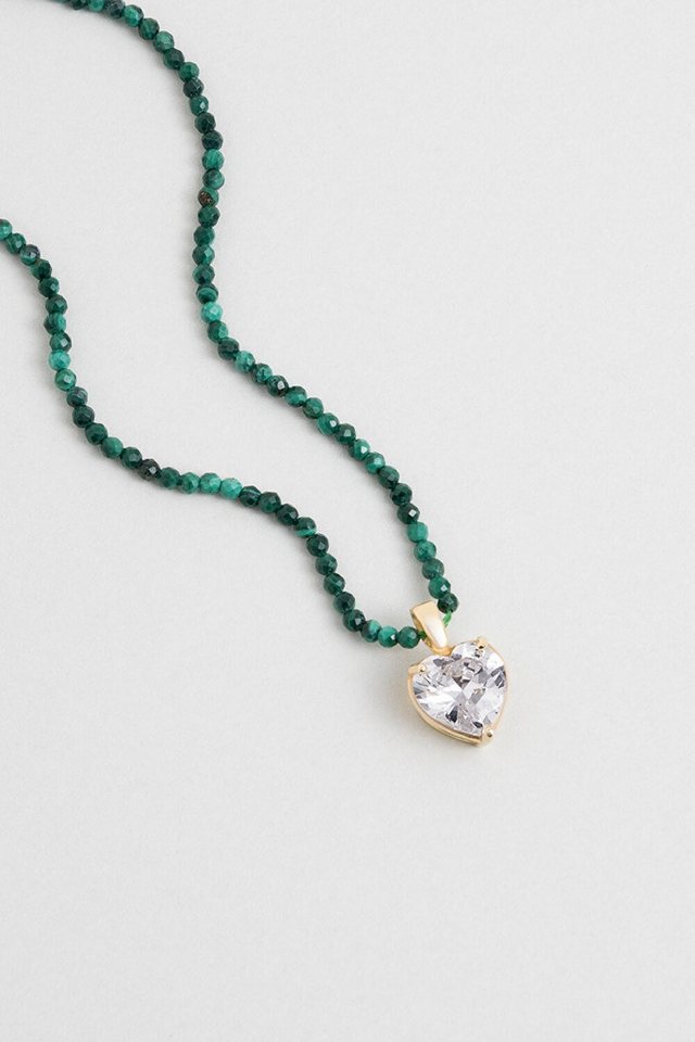 So CHIC... Kette mit Einhänger Malachit-Herz 18K Gelbgold plattiert 45 cm Silber Halskette von So CHIC...