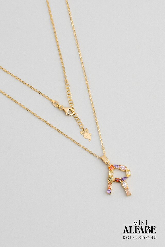 So CHIC... Collier Mini Brief R Sonnenlicht Farbe 18K Gelbgold plattiert Silber Halskette von So CHIC...