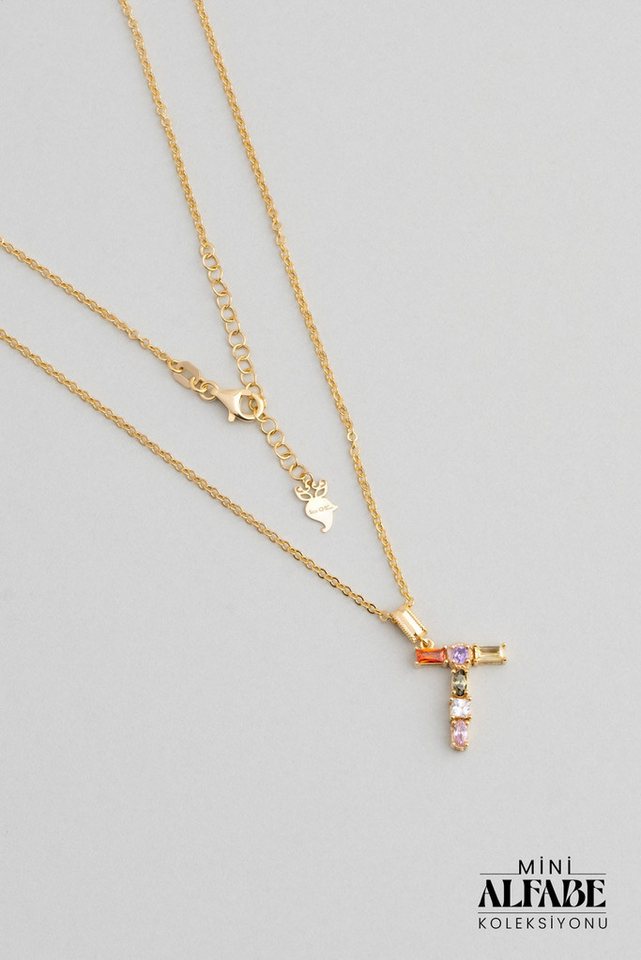 So CHIC... Kette mit Einhänger Mini Brief T Sonnenlicht Farbe 18K Gelbgold plattiert Silber Halskette von So CHIC...