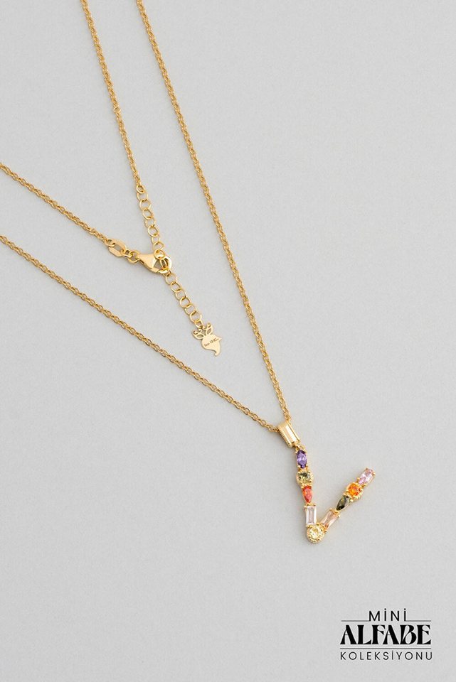 So CHIC... Collier Mini V Brief Sonnenlicht Farbe 18K Gelbgold plattiert Silber Halskette von So CHIC...