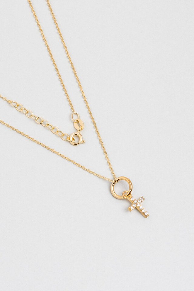 So CHIC... Kette mit Einhänger 18K vergoldete Silber Kreuzkette 43cm von So CHIC...