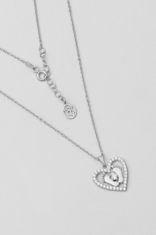 So CHIC... Kette mit Einhänger Herz Mama Baby 18K Weißgold Halskette von So CHIC...