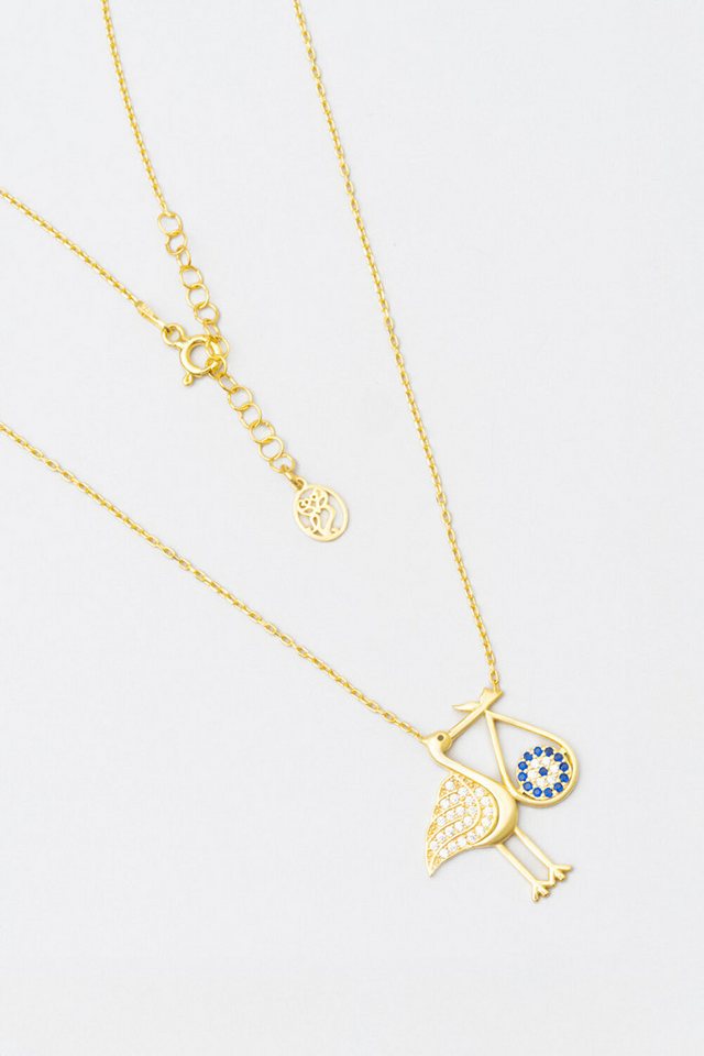 So CHIC... Kette mit Einhänger Storch Anhänger 18K vergoldete Silberkette von So CHIC...