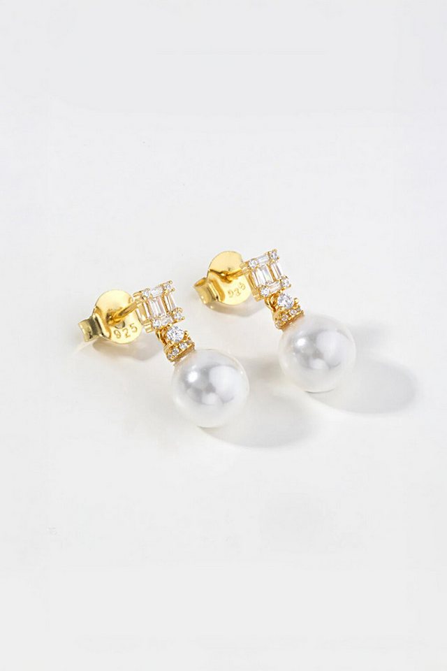So CHIC... Paar Ohrhänger Goldplattierte Perlenohrringe mit Zirkon von So CHIC...