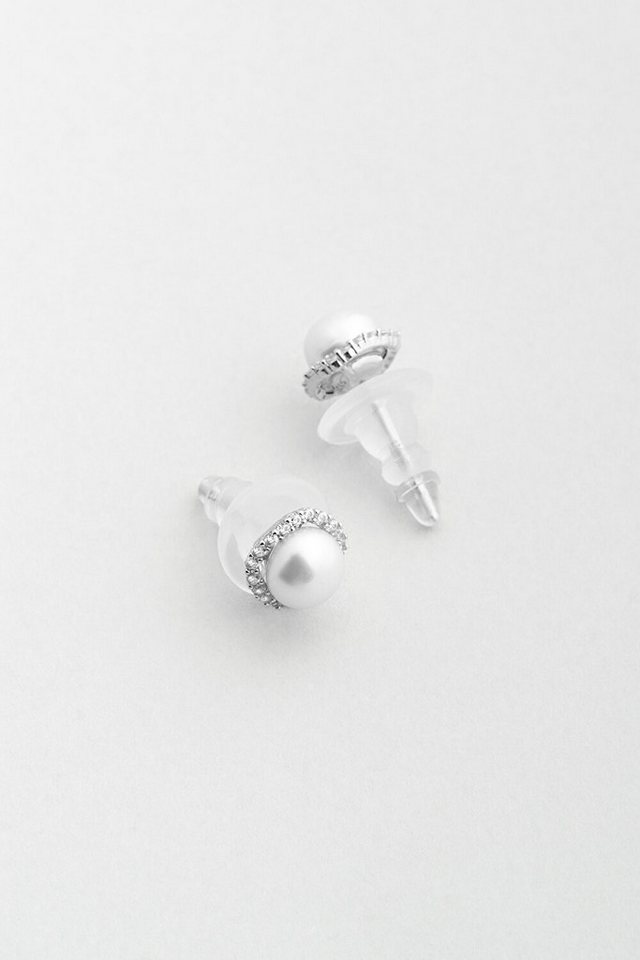 So CHIC... Paar Ohrhänger Minimal Perle 18K Weißgold Plattierte Silber Ohrringe von So CHIC...