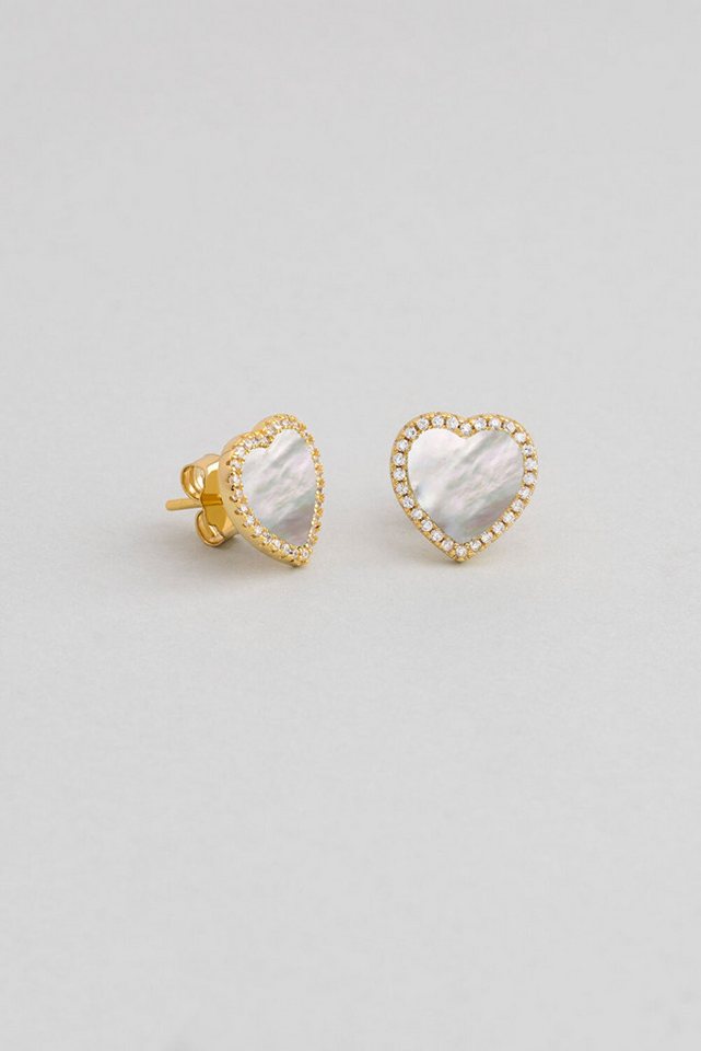 So CHIC... Paar Ohrhänger Perlmutt Herz 18K Goldplattierte Ohrringe von So CHIC...