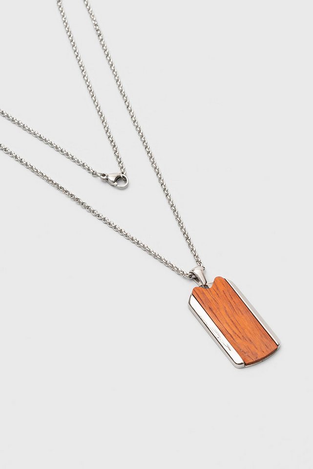 So CHIC... Silberkette Edelstahl Herren Halskette 60cm mit Holz von So CHIC...