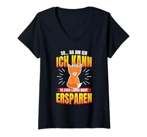 Damen So Da Bin Ich... Fuchs Lustiger Fuchs Spruch T-Shirt mit V-Ausschnitt von So Da Bin Ich Lustiger Spruch Männer Frauen Kinder