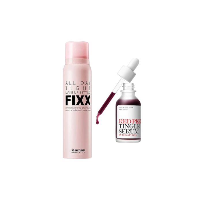 So Natural - All Day Tight Make Up Setting Fixx - 75ml + Red Peel Tingle Serum - 35ml Set von So Natural