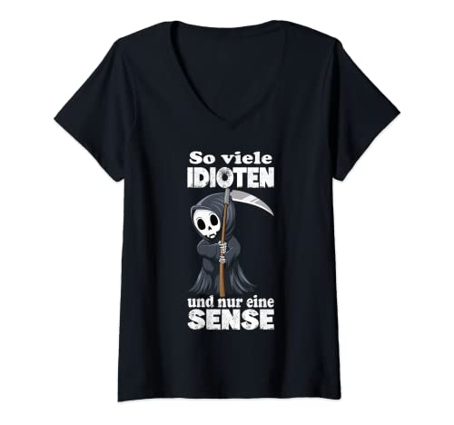 Damen So Viele Idioten Und Nur Eine Sense Cat, Sarkasmus T-Shirt mit V-Ausschnitt von So Viele Idioten Und Nur Eine Sense, Cat Sarkasmus