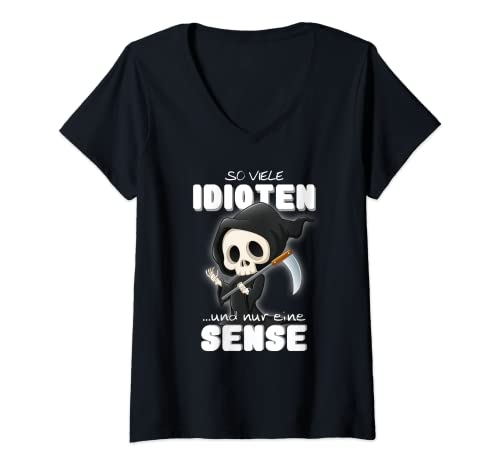 Damen So viele Idioten aber nur eine Sense Misanthrop T-Shirt mit V-Ausschnitt von So viele Idioten aber nur eine Sense Lustig