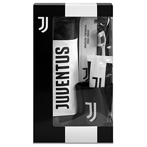 Naturaverde | Kids - Football Team - Juventus Oral Care Kit, manuelle Zahnbürste mit mittelgroßen Borsten, 75 ml Zahnpasta, Glas mit Logo und Etui mit Logo von Naturaverde