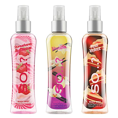 Body Mist By So…? Damen Körpernebel Vanilla, Red Velvet, Strawberries & Cream Körperspray Gemischte Duftbündel 100ml (3er-Pack) von So...?