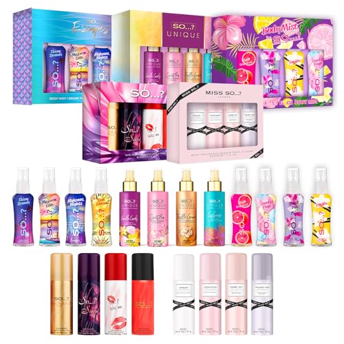 SO…? Damen Galore Body Mist Geschenkset Mixed Bundle Body Mist by So…?, Mädchen Körperspray Geschenkset, Reisegröße Duft (4 x 50 ml) 5 Stück von So...?