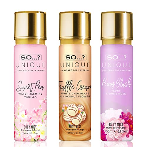 So…? Unique Damen Körpernebel Pink Bouquet Bundle, Sweet Pea, Truffle Cream, Peony Blush bodyspray Gemischte Duftbündel 150ml (3er-Pack) von So...?
