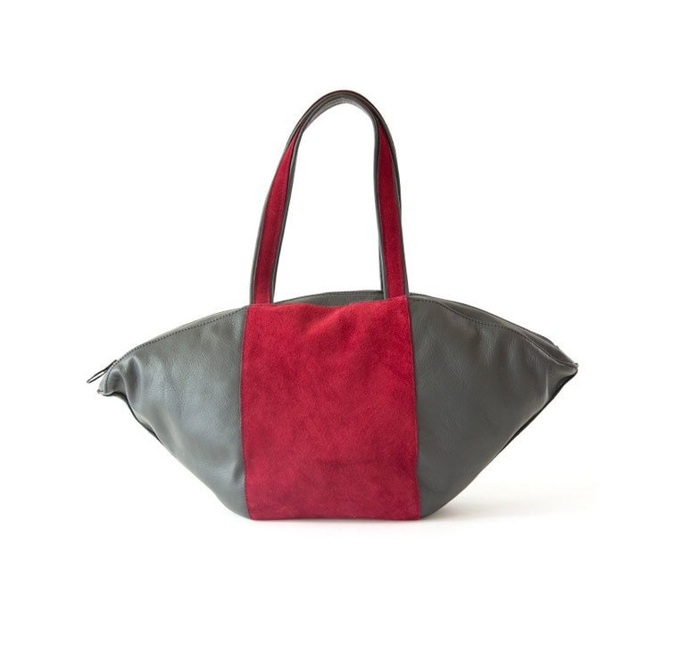 Schwarzes Leder Und Roten Wildleder Tasche von So1oBags