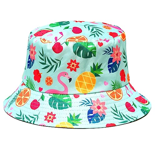 Rave Bucket Hat für Damen & Herren - Süße Bucket Hats - Festival Hut Verstellbar 50+ LSF Schutz Rave Zubehör, Flamingo - Blaugrün, Einheitsgröße von SoJourner Bags