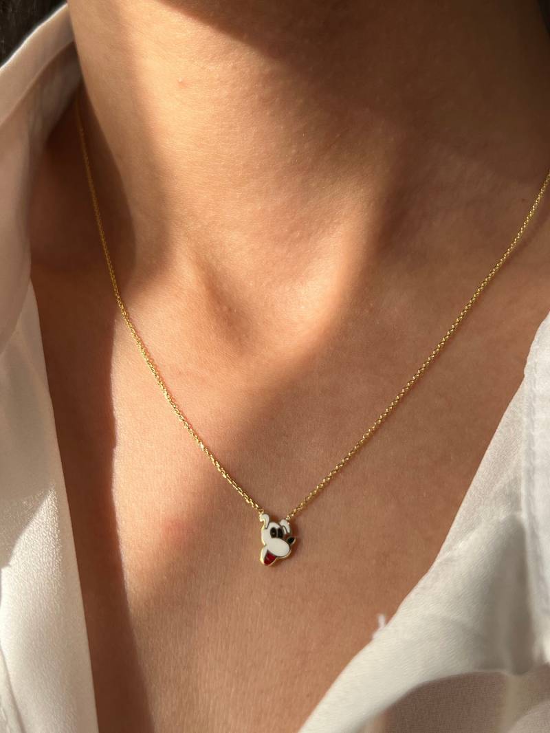 Hund Halskette 14K Vergoldet Anhänger Haustier Süßer Kleiner Tier Schmuck Pfote Weihnachtsgeschenk Für Tochter von SoMiniJewelry