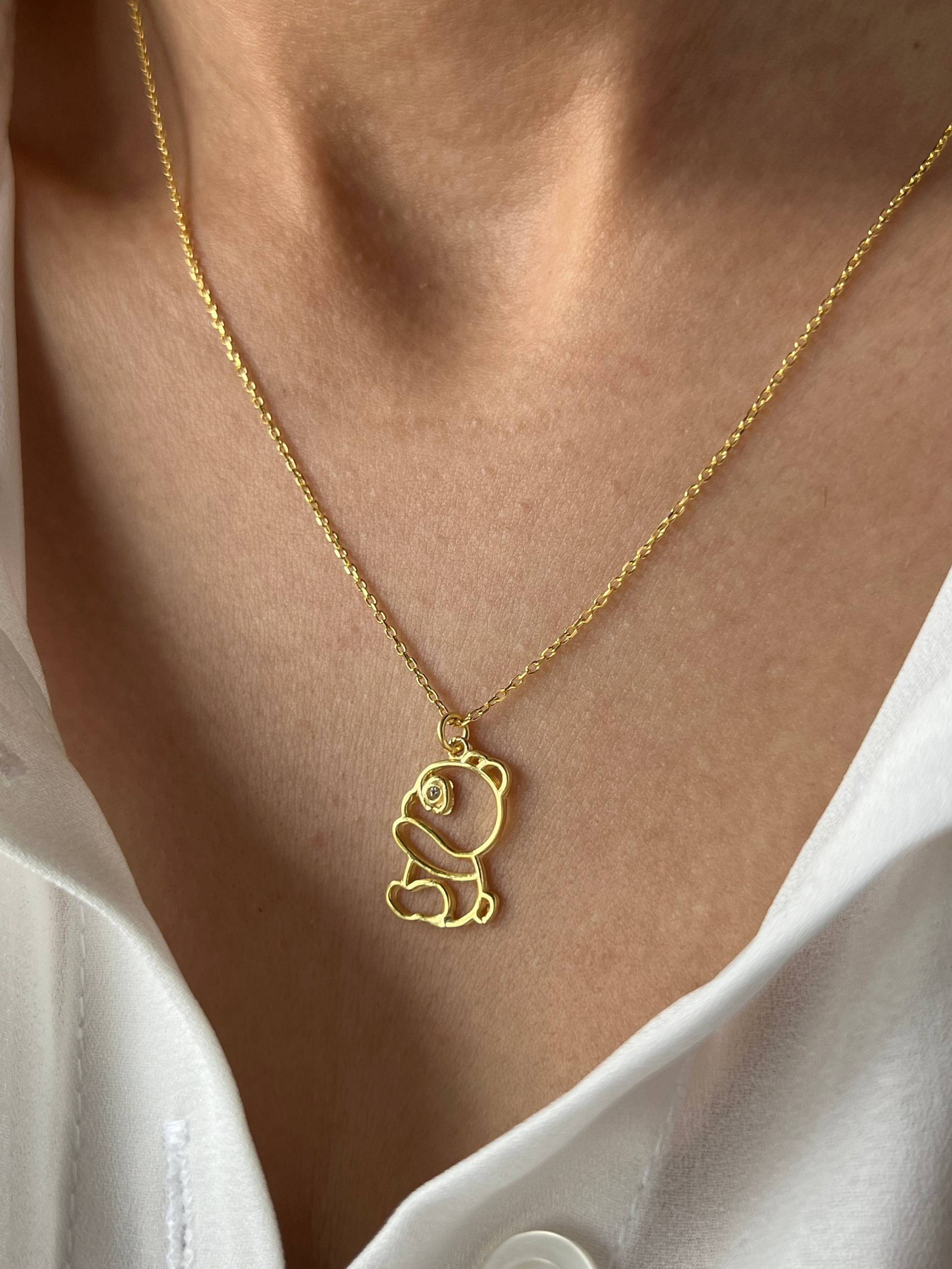 Panda Halskette 14K Gold Anhänger Mit Hoher Qualität Zirkon Geschenk Für Sie Schmuck Ostern von SoMiniJewelry