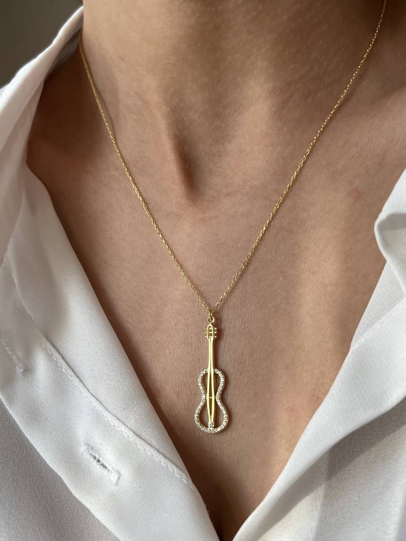 Violine Halskette 14K Vergoldet Musik Anhänger Musiker Schmuck Instrumental Handgemachter Geschenk Für Tochter von SoMiniJewelry
