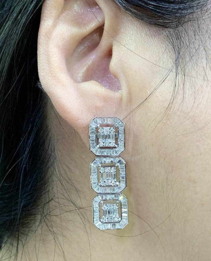 5.31Tcw Emerald Cut Diamond Illusion Natürliche 18 K Weißgold Handgefertigte Ohrringe Baumeln Hochzeit Geschenk Retacgular Unsichtbar Kronleuchter von SoPerfectJewelry