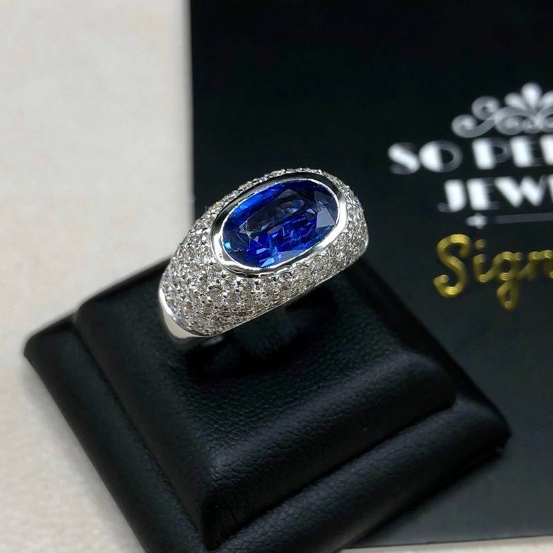 Unisex Natürliche Ceylon-Saphire Und Diamanten in Handarbeit 18K Weiß Gold Ring Immobilien Zertifiziert Herrn Männer Frauen Sauber Kornblume von SoPerfectJewelry