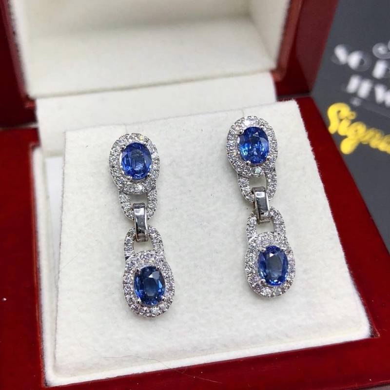 Wow 3.18Tcw Ceylon Blauer Saphir & Vvs Diamanten in 750Er Weißgold Ohrringe Natürliche Baumeln Kronleuchter Hochzeit Zierliche von SoPerfectJewelry