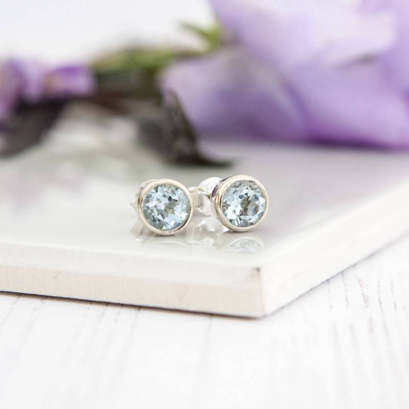 Aquamarin Sterling Silber Ohrstecker - März Geburtsstein von SoSilverUK