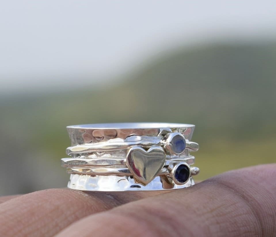 Mondstein Amethyst Sterling Silber Drehring Herz Fidget, Angst, Sorgen Ring Mondstein Amethyst Sterling Silber Drehring Herz Fidget, Angst, Sorgen Ring von SoSilverUK