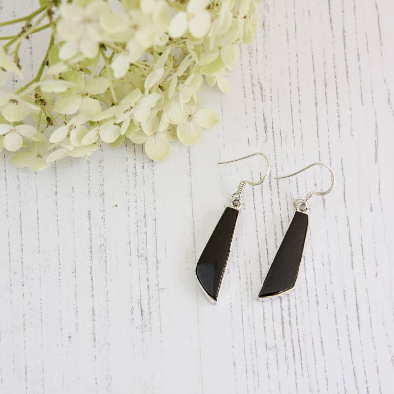 Schwarz Onyx Ohrringe - Silber Baumeln & Tropfen Edelstein Handgemachte von SoSilverUK