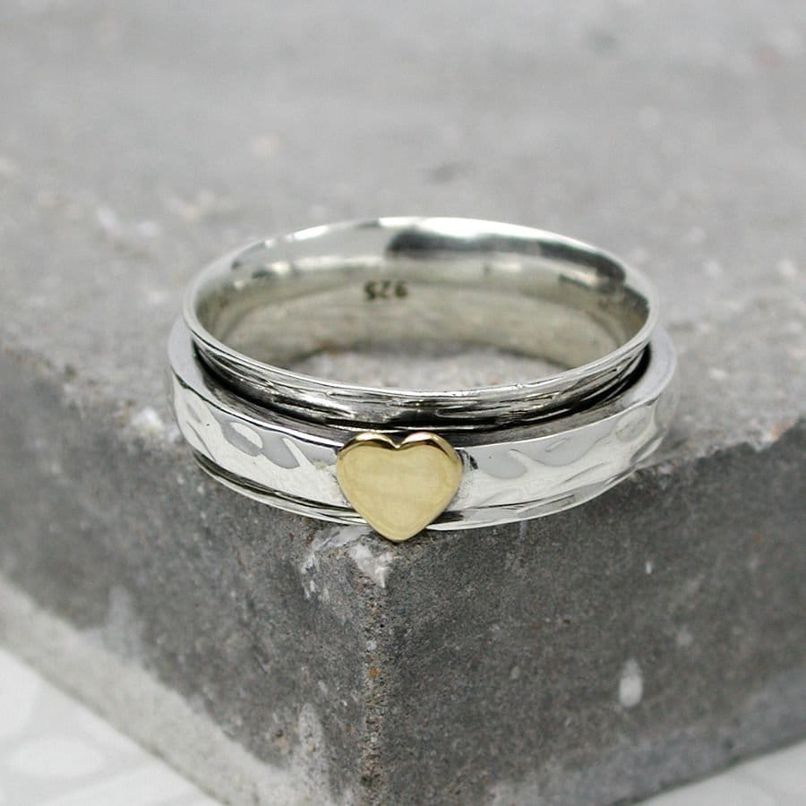 sterling Silber Drehring Kupfer Herz Fidget, Angst, Sorgen Ring sterling Silber Drehring Kupfer Herz Fidget, Angst, Sorgen Ring von SoSilverUK