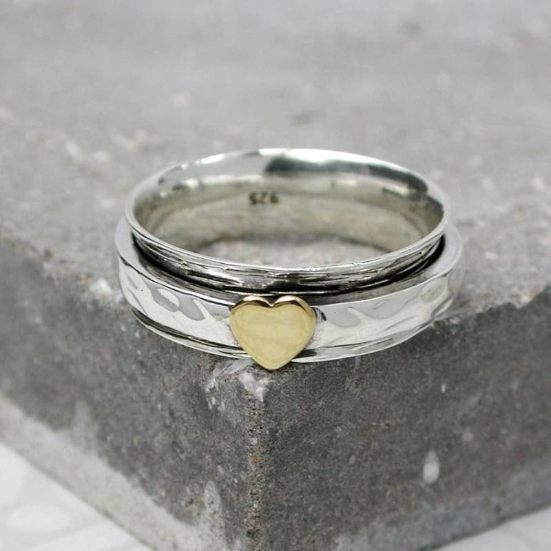 sterling Silber Drehring Kupfer Herz Fidget, Angst, Sorgen Ring sterling Silber Drehring Kupfer Herz Fidget, Angst, Sorgen Ring von SoSilverUK