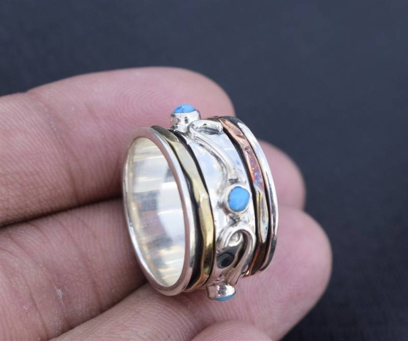 Türkis Sterling Silber Spinner Ring Kupfer Herz Fidget Ring Türkis Sterling Silber Spinner Ring Kupfer Herz Fidget Ring von SoSilverUK