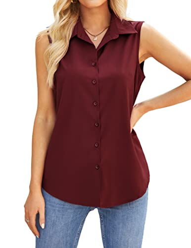 SoTeer Damen Ärmellose Knopfleiste Hemd Tops Solide Casual Lose Bluse - Rot - Mittel von SoTeer