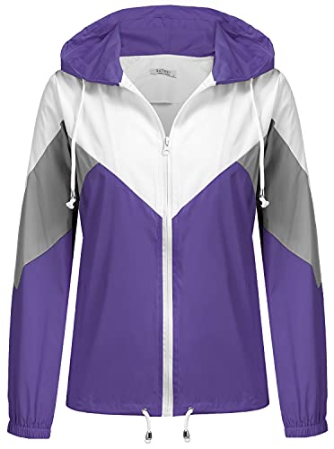 SoTeer Damen Wasserdichte Regenjacke Leicht Kapuze Windbreaker Packbar Active Outdoor Regenmantel S-XXXL, violett, XXX-Large von SoTeer