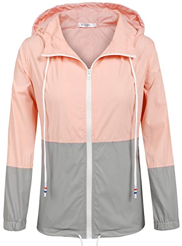 SoTeer Wasserdichter Regenmantel für Damen, mit Kapuze, für den Außenbereich, 15 Farben, S-XXXL, Pink/Grau, 3XL von SoTeer