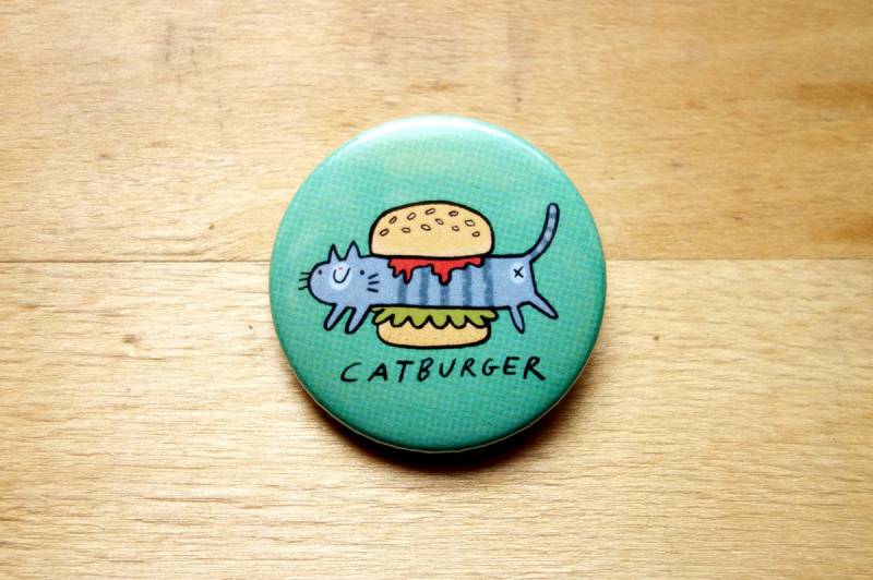 Lustiger Katzen Button/Hamburger Pin von SoUnfunny