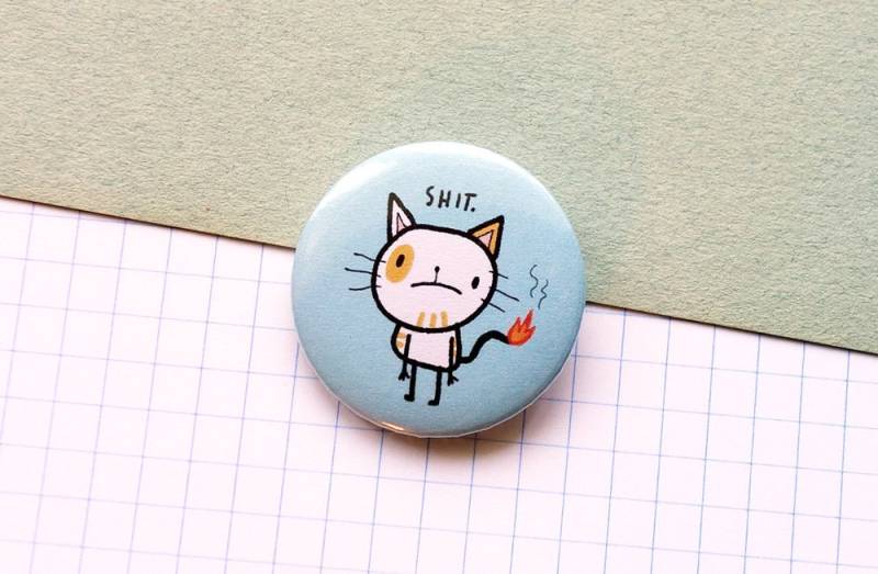 Lustiger Katzen Button Pin/Sad Kitty Anstecker von SoUnfunny