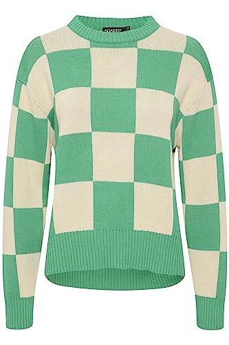 Soaked In Luxury Damen, Graphic Print, Regular Fit, Lange Ärmel Pullover, Sea Green and White Large Chec, Small von Soaked In Luxury