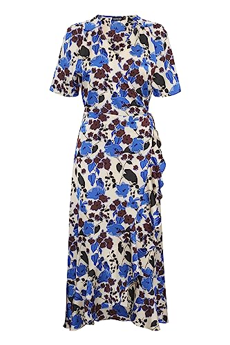 Soaked In Luxury Damen Women's Wrap Dress Short Sleeves Midi Length V-Neck Regular Fit Kleid, Sandshell Graphic Flower, Large von Soaked in Luxury