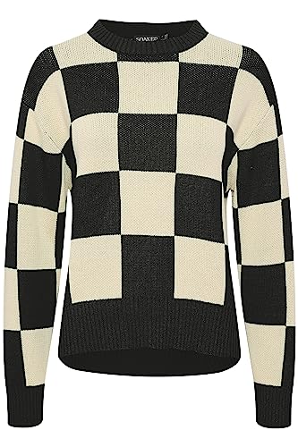 Soaked In Luxury Damen, Graphic Print, Regular Fit, Lange Ärmel Pullover, Black and White Large Check, Medium von Soaked In Luxury