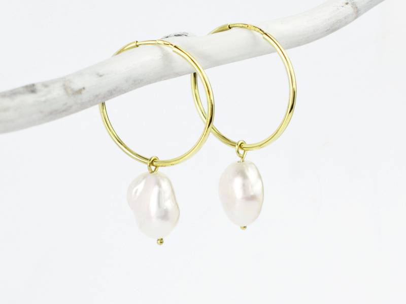 14K Gold Barock Perle Creolen von Silver8Heart