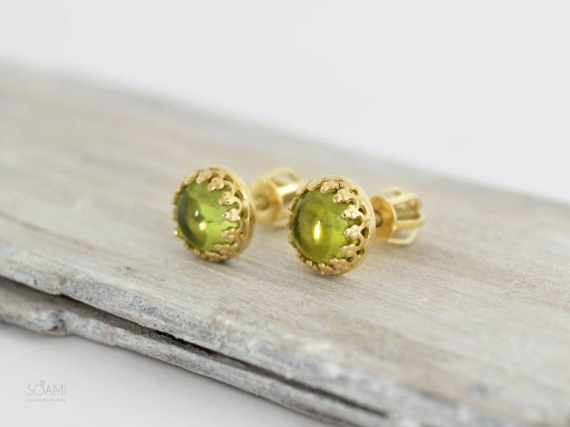 14K Solid Gold Peridot Ohrstecker 7 Mm Chrysolith von Silver8Heart