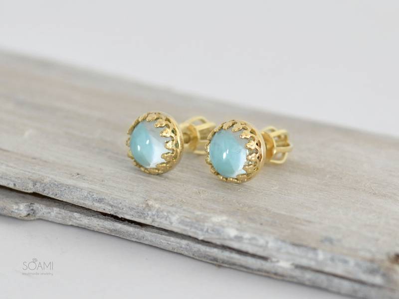 14K Solid Gold Blautopas Ohrstecker 14K Solid Gold Blautopas Ohrstecker von Silver8Heart